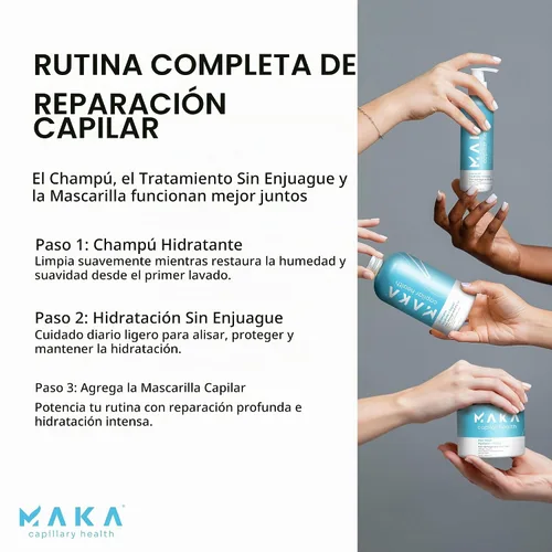 Vista 5 de Maka Champú hidratante sin sulfato para cabello seco y dañado, 16 onzas Champú hidratante. Aplicar sobre el cabello mojado, lavar el cuero cabelludo
