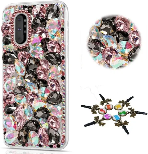 Vista 14 de Sparkle - Funda compatible con Samsung Galaxy A10e - Elegante funda 3D hecha a mano con diamantes de imitación de camelia - Negro
