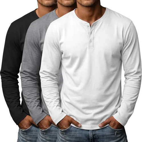 Vista 9 de Paquete de 3 camisas Henley de manga larga para hombre