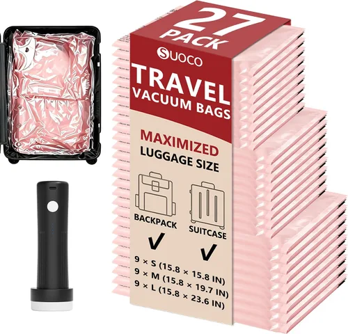 Vista 24 de Travel Vacuum Bags for Clothing with Cordless Pump 18 Combo, Black