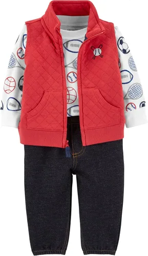 Vista 2 de Carter's Conjunto de chaleco pequeño de 3 piezas con parche a cuadros para bebé niño