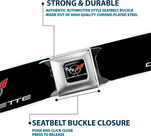 Vista 6 de Buckle-Down Cinturón de seguridad - CORVETTE C5 Logo NegroGrisBlancoRojo Repetición - 1.0 pulgadas de ancho - 20-36 pulgadas de largo
