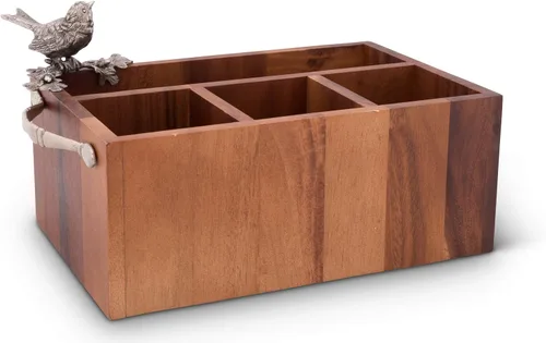 Vista 2 de Vagabond House Caddy - Cubertería rectangular de madera de acacia/utensilios para servir/utensilios/soporte para llevar todo el soporte de peltre