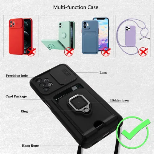 Vista 2 de Funda cruzada compatible con Samsung Galaxy A11, funda de teléfono con correa y soporte para tarjetas, anillo magnético con soporte