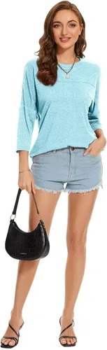 Vista 6 de ZENNILO Camisetas casuales de manga 3/4 para mujer, holgadas, cuello redondo, lindas camisetas básicas