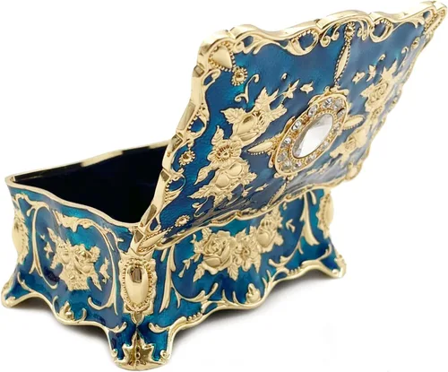 Vista 4 de YGFRSTO Joyero retro decorativo, organizador de joyas, caja de viaje portátil para mujeres, niñas, niños, pequeño organizador de almacenamiento
