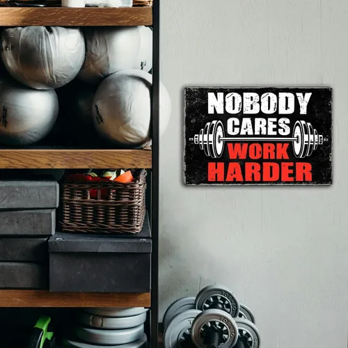 Vista 2 de Ykfss Carteles de gimnasio para el gimnasio en casa, decoración motivacional de pared, gimnasio, habitación, letrero de hojalata con texto en inglés