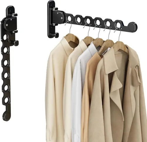 Vista 12 de Estante de Secado de Ropa, Tendedero de Ropa Retráctil y Plegable para Montaje en Pared para Interior, Estante de Colgar Ropa Ahorrador de Espacio