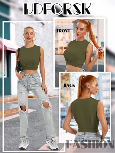 Vista 3 de Crop Top Workout Shirts for Women Cute Sleeveless Yoga Tops Gym Athletic Tank Tops Trendy Y2K Clothes for Teen Girls XS-XL