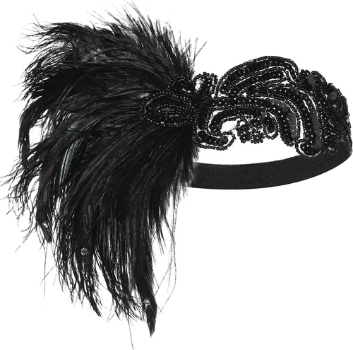Vista 6 de BABEYOND Diadema tipo flapper de los años 20, accesorio de Gatsby de plumas negras