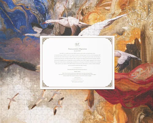 Vista 4 de Art & Fable Puzzle Company Julie Bell - Rompecabezas para adultos de 750 piezas de arte fino de Migración trascendente