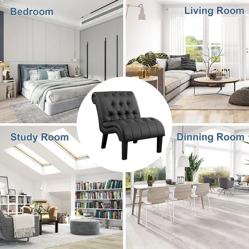 Vista 8 de HAOBO Home Silla de piel sintética sin brazos con botones, silla lateral tapizada para sala de estar, comedor, dormitorio, funiture