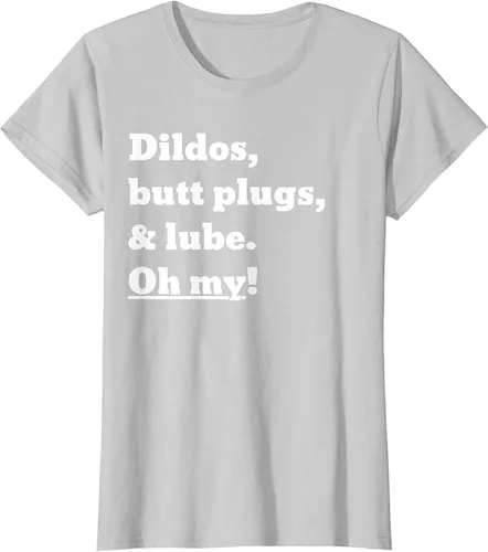 Vista 38 de Consoladores, tapones para los glúteos y lubricante. Camiseta Oh My! Azul bebé