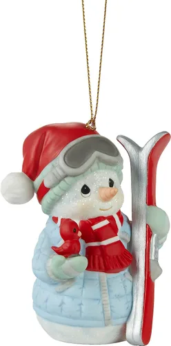 Vista 3 de Precious Moments 231016 'Tis The Ski-Son to Be Jolly Annual Snowman Bisque Adorno de porcelana