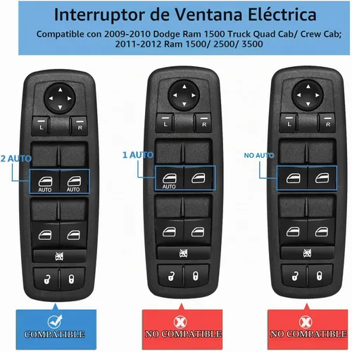 Vista 3 de Interruptor de ventana de control maestro de potencia del lado del conductor delantero compatible con Dodge Ram 1500 2500 3500 OE 2009-2012