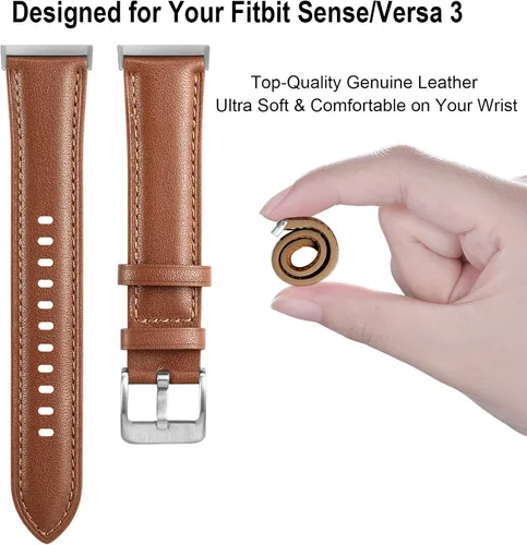 Vista 2 de Maledan Paquete de 2 correas de cuero de grano compatibles con Fitbit Versa 3 y Fitbit Sense Smartwatch