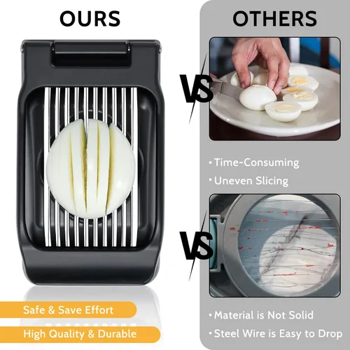 Vista 5 de Sopito Rebanadora de huevos de alambre de acero inoxidable resistente para huevos duros y fresa, otros alimentos suaves, color negro