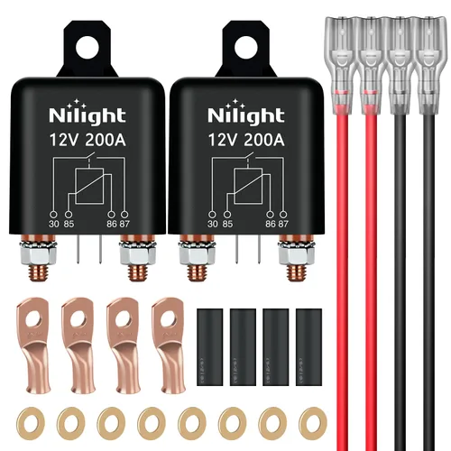 Vista 11 de Nilight Relé de Arranque de 120A, Interruptor de Relés Divididos de 4 Pines, 12V Continuo Servicio Pesado SPST Alta Corriente 4 Terminales Control