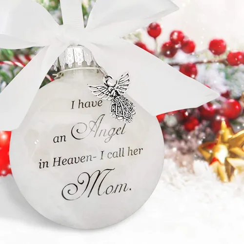 Vista 4 de Angel in Heaven - Adorno conmemorativo de Navidad, bola de plumas – Expresión sincera a tu amor – Tengo un ángel en el cielo I Call Her Mom