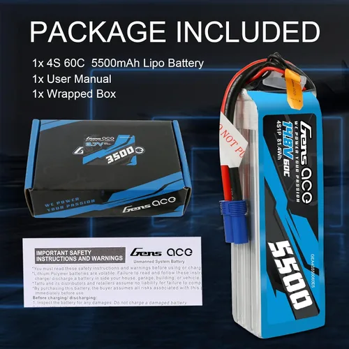 Vista 6 de Gens ace 4S Lipo Batería 14.8V 5500mAh 60C Lipo Batería con EC5 Plug