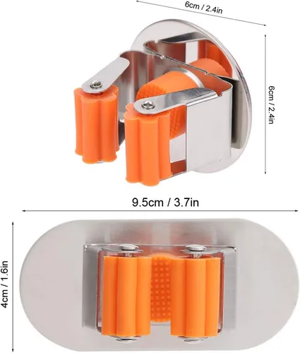 Vista 7 de Soporte para escoba de fregona, organizador de almacenamiento montado en la pared de acero inoxidable, colgador de herramientas resistente, estante