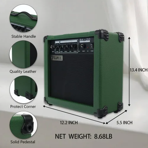 Vista 3 de Amplificador de guitarra de bajo eléctrico de 20W vatios, amplificador de práctica para actuaciones en escenario, pequeño y portátil para viajes