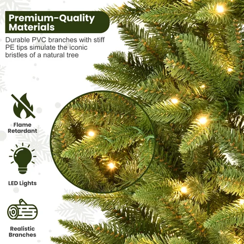 Vista 2 de Liguanow Árbol de Navidad artificial preiluminado de 7 pies con 400 luces LED blancas cálidas, árbol de Navidad delgado realista con bisagras y Azul