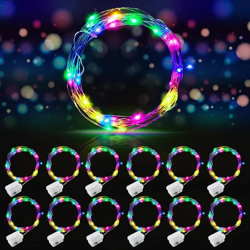 Vista 28 de AIKEI Paquete de 12 luces LED de hadas que funcionan con pilas, guirnaldas de luces impermeables de 7 pies, 20 luces LED de luciérnagas estrelladas