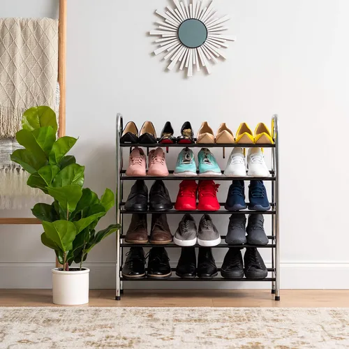 Vista 2 de IRIS USA Zapatero de 5 niveles, hasta 15 pares, organizador de zapatos para armario, entrada, espacio pequeño, estante de almacenamiento de zapatos
