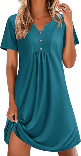 Vista 8 de Ekouaer Camisones para mujer de algodón Vestidos de noche Plisados Camisones Henley Cuello en V Camisas de dormir de manga corta Ropa de dormir