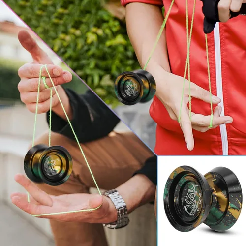 Vista 9 de YoYo - Bola de aleación de aluminio que no responde con guante, 3 cuerdas para adultos y niños (negro dorado) Yoyo Yo