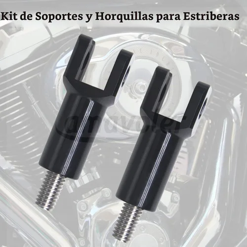 Vista 3 de Soporte de clavija de pie de pasajero Soporte Kit de horquilla compatible con Harley Davidson Softail 2000-2006. (negro)