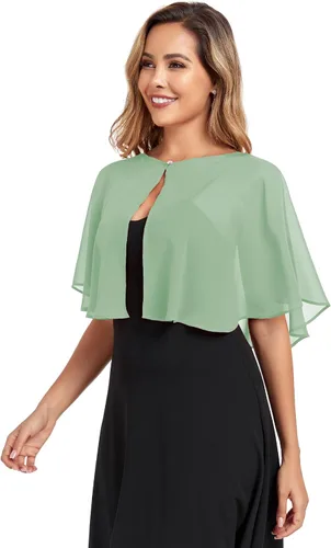 Vista 7 de TONGFANTFL Capelets de gasa para mujer, chal para vestido de noche Verde (Baby Green)