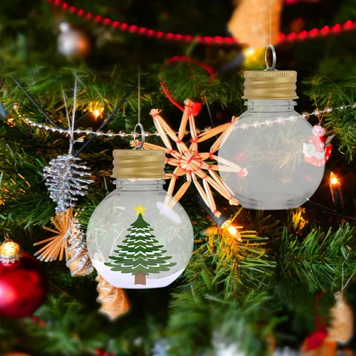 Vista 7 de BESTonZON 10 bolas de alcohol de Navidad, bombillas de botella de 1.7 fl oz con forma de adornos de Navidad de plástico transparente, colgante