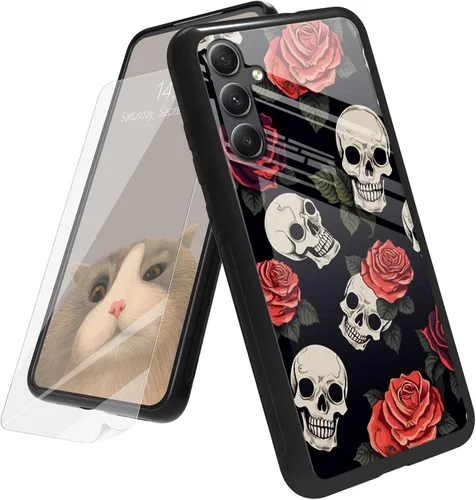 Vista 179 de Funda para Samsung Galaxy A12 5G con protector de pantalla, parte trasera de vidrio templado + TPU de silicona suave que absorbe los golpes