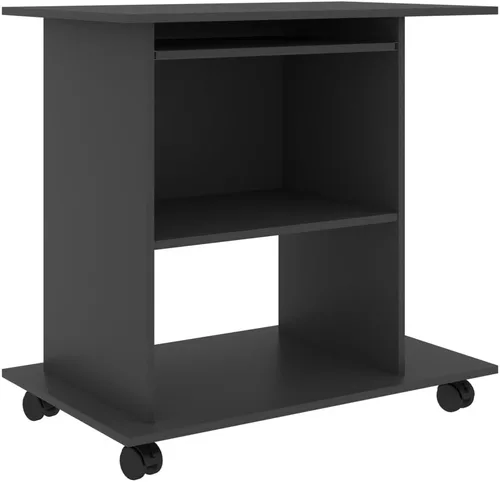 Vista 3 de Compact Gray Computer Desk with Sliding Components, Engineered Wood Construction, Modern Design for Home Office, Includes Three Built-in Shelves and