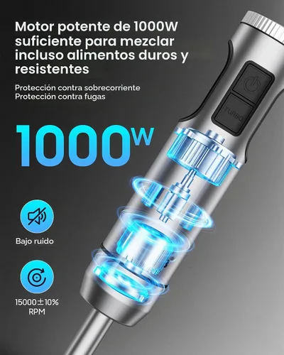 Vista 3 de Batidora de inmersión de mano, con cable, ajustable de 11 velocidades, motor de cobre puro de 1000 W, embalaje de caja de regalo, perfecta