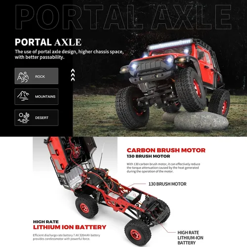 Vista 3 de HTLNUZD 1/24 RC Truck 2428 4WD Electric RC Rock Crawler con luz LED 130 Motor de cepillo de carbono 3KM/H Todo Terreno Off Road Racing Car