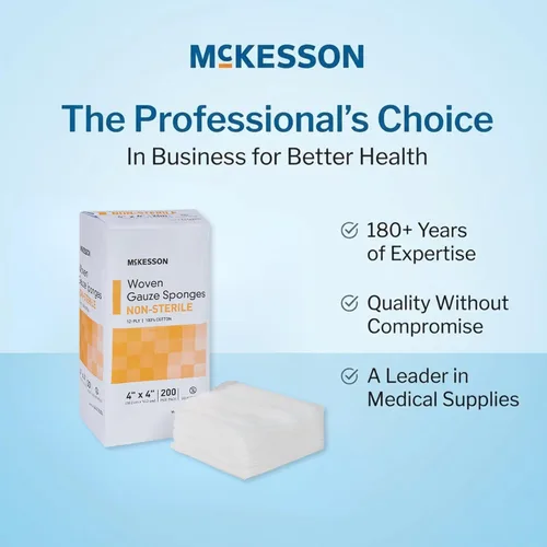 Vista 8 de McKesson Esponjas tejidas de gasa, no estériles, (4 x 4 pulgadas (200 unidades) 12-Ply 100% Cotton Breathable Woven Gauze Sponges for Wound Care &