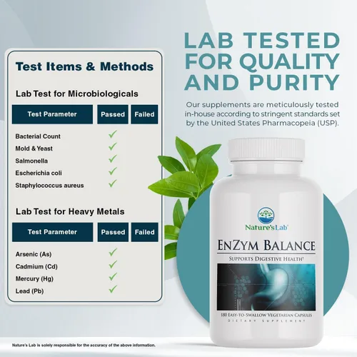 Vista 3 de Nature's Lab EnZym Balance - 16 enzimas digestivas con aloe, cúrcuma, jengibre, orégano - Alivia los gases, la hinchazón y el estreñimiento* - 180