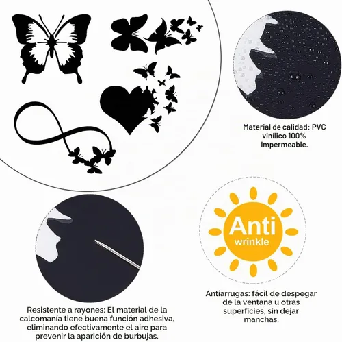 Vista 4 de GORGECRAFT Calcomanías de vinilo de 8 hojas para automóvil, calcomanías reflectantes con láser negro con mariposas infinitas, corazones y alas