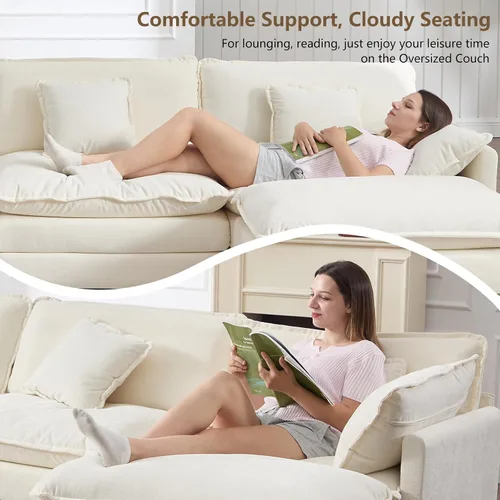 Vista 6 de Sofá Seccional Modular, Sofá Loveseat Moderno Sofá Nube con Otomana Móvil, Cómodo Asiento Profundo de Chenille en Forma de L Sofás para Sala de Negro