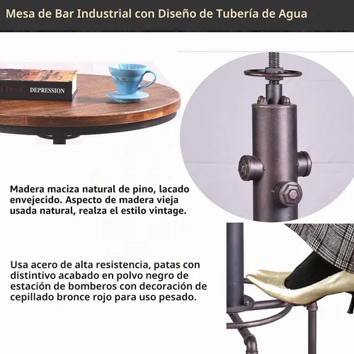Vista 4 de Topower Mesa de bar industrial de 31.5-41.3 pulgadas, mesa de pub ajustable para cocina, comedor, mesa de café bistró (bronce)