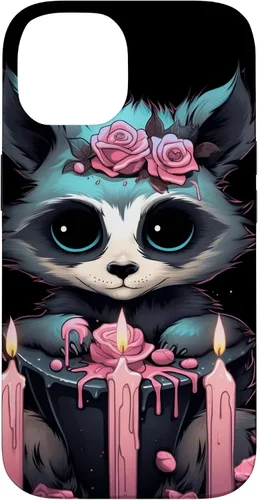 Vista 4 de iPhone 16 Pastel Goth Gothic Raccoon Anime Kawaii Nu Goth Aesthetic Case