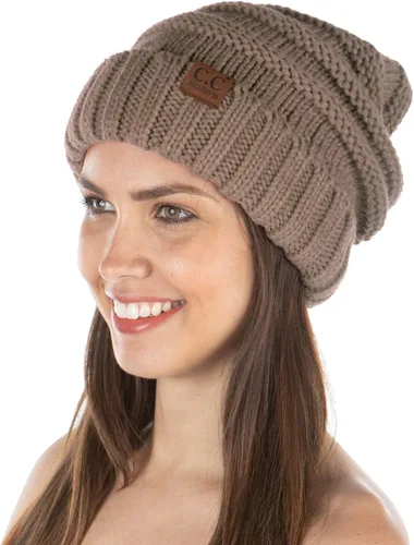 Vista 2 de Gorro Funky Junque exclusivo para mujer, gorro holgado de gran tamaño, gorro cálido de punto acanalado