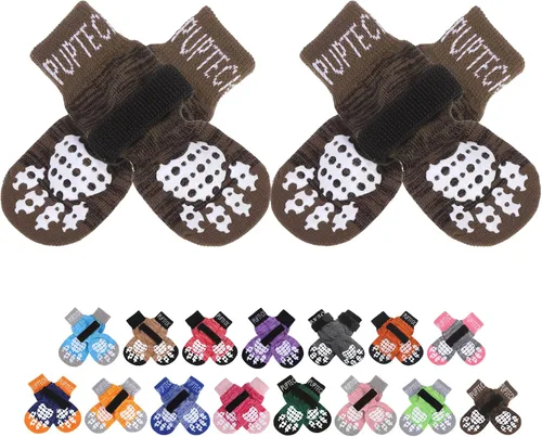 Vista 21 de PUPTECK Calcetines antideslizantes para perros con agarres de doble cara para perros pequeños, medianos y grandes, suelos de madera dura que evitan