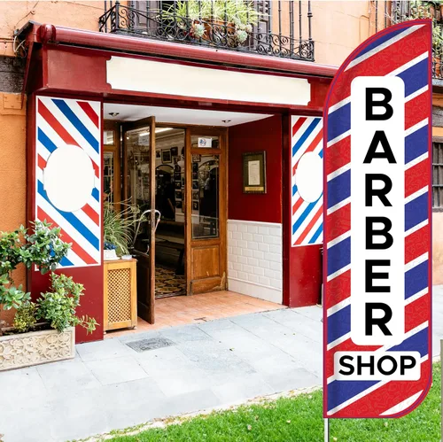 Vista 6 de OnPoint Wares Banderas de Barber Shop King – Paquete de 2 Banderas de publicidad exterior de 3 pies x 11.5 pies para negocios de peluquería