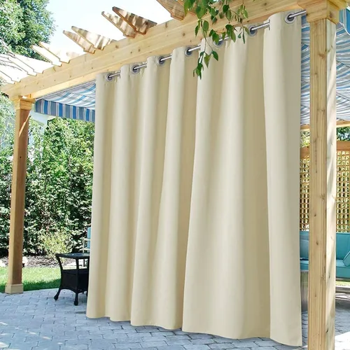Vista 37 de StangH Cortinas para exteriores beige impermeables, tela gruesa, bloqueo de luz, cortinas opacas para patio con ojales en la parte superior