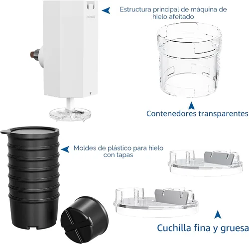 Vista 6 de Accesorio para rallar hielo para batidora de pie KitchenAid, máquina de cono de nieve para KitchenAid con 8 moldes para hielo, accesorio de afeitado
