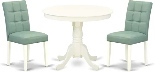 Vista 17 de East West Furniture ANAS3-AWA-08 Juego de mesa de comedor de cocina de 3 piezas contiene una mesa moderna y 2 sillas de comedor tapizadas de tela
